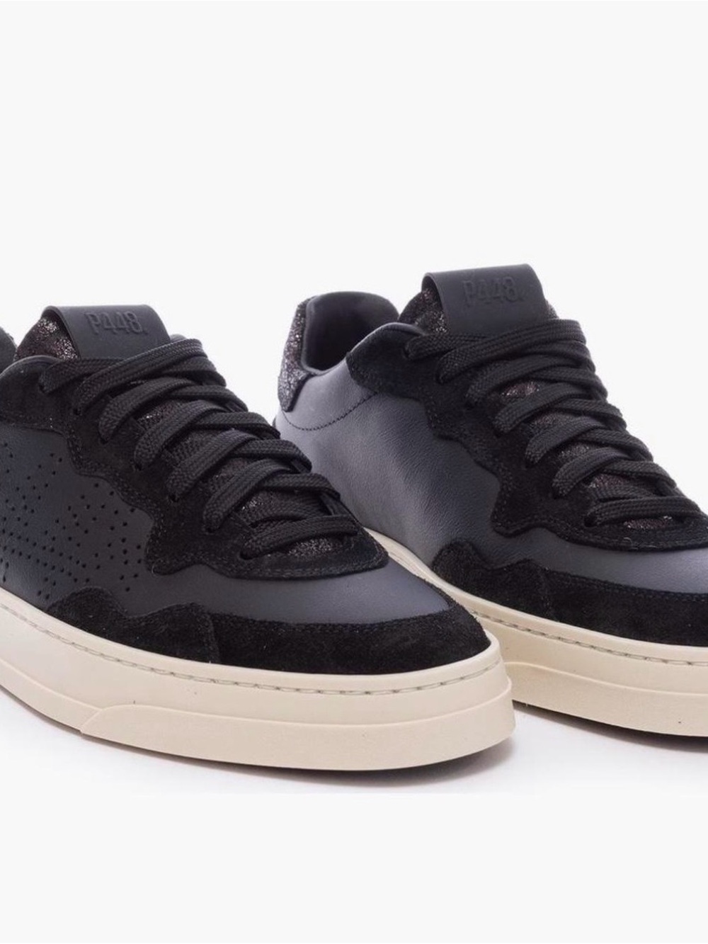 P448 Black Leather & Suede women’s Sneakers with Cream Sole